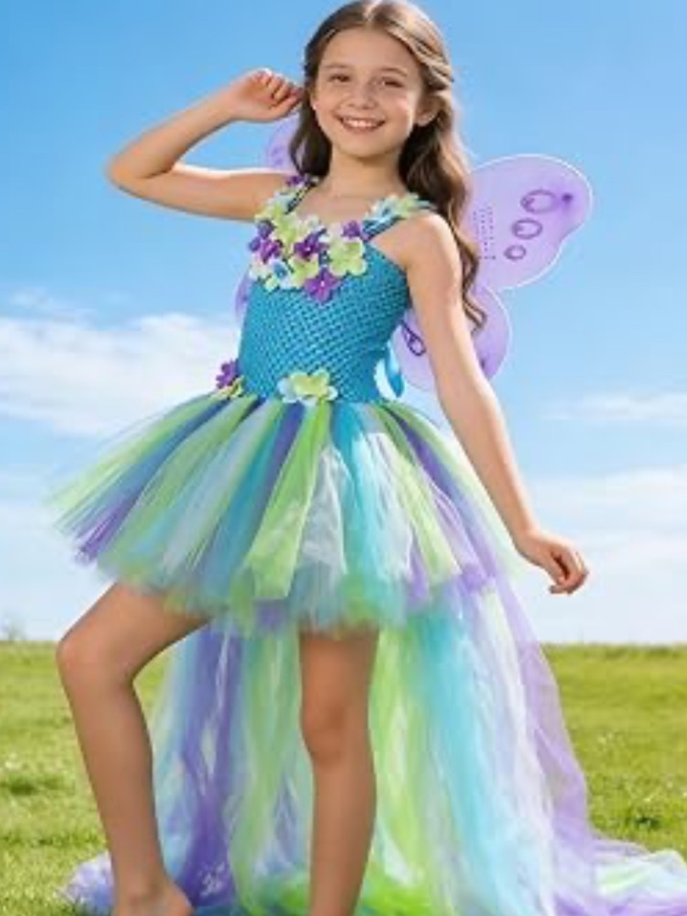 Girls Blue & Green Fairy Tutu Costume w/ wings.
